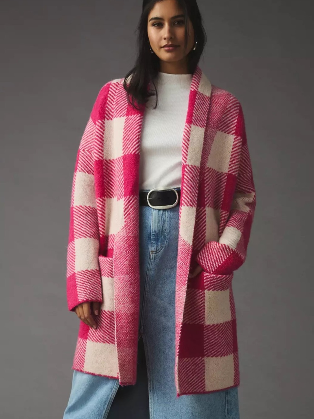 RD Style Conscious Juni Plaid Cardigan Sweater Coatigan Small NWT